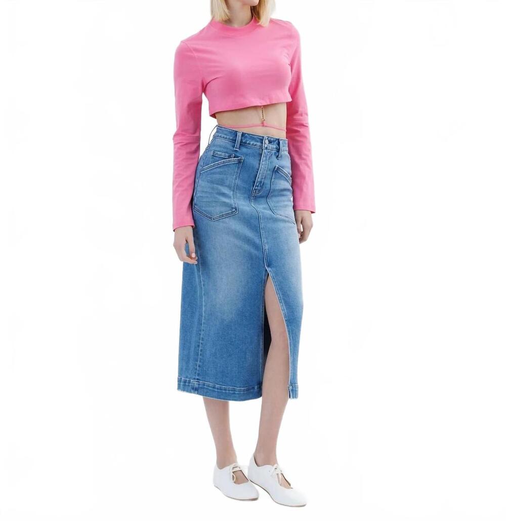 NEW VERVET BY FLYING MONKEY high rise utility midi skirt in blue